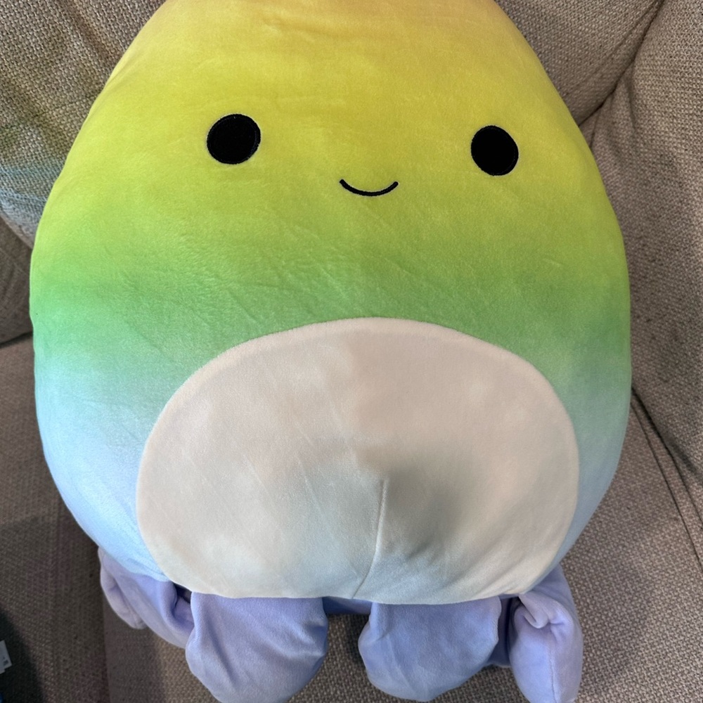 Squishmallow Plush Rainbow Gradient Octopus Pillow - Yellow, Green, Blue, Lilac